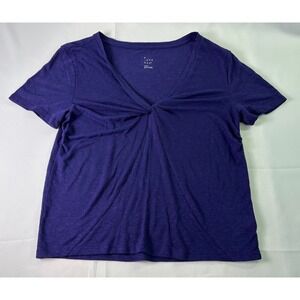 A New Day Women's Purple Twist Front Short Sleeve Linen Blend T-Shirt‎